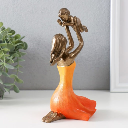 Фигурка полистоун Мама играет с ребенком, бронза, оранжевый, 12?9.5?19 см
