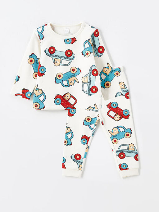 Bisiklet Yaka Uzun Kollu Bask?l? Erkek Bebek Pijama Tak?m?