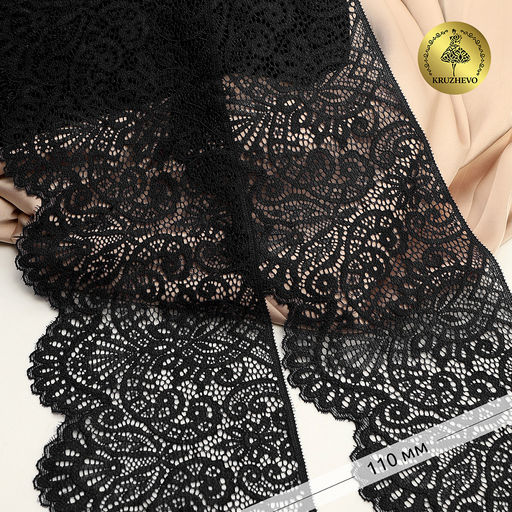 Кружево-стрейч KRUZHEVO арт.TBY.40992PP шир.110мм цв.черный уп.120м