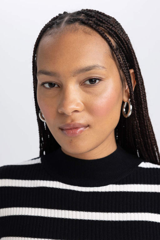 Свитер узкого кроя в полоску с полуводолазкой - Defacto фото 5