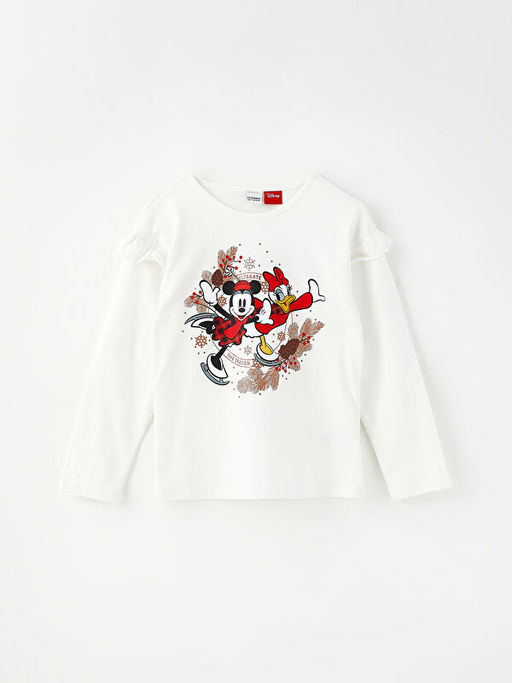Bisiklet Yaka Mickey Mouse ve Daisy Duck Bask?l? Uzun Kollu K?z ?ocuk Ti??rt ve Etek - Waikiki фото 2
