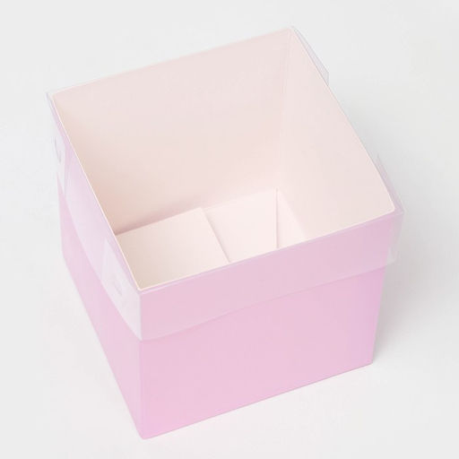 Коробка для цветов с PVC крышкой, 12×12×12 см, розовая