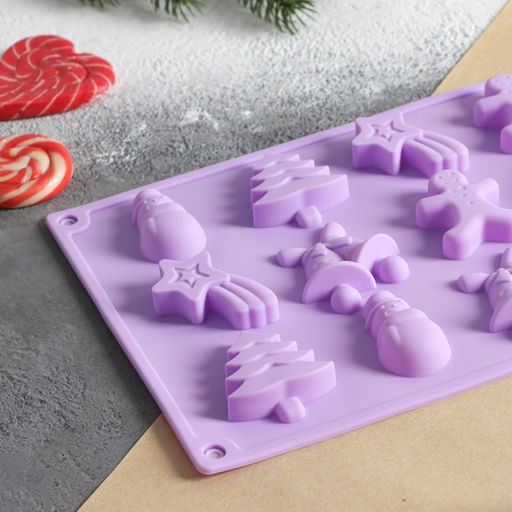 Форма для конфет и шоколада новогодняя Доляна Ёлочки - иголочки, силикон, 30?17.3?1.3 см, 15 ячеек, сиреневая