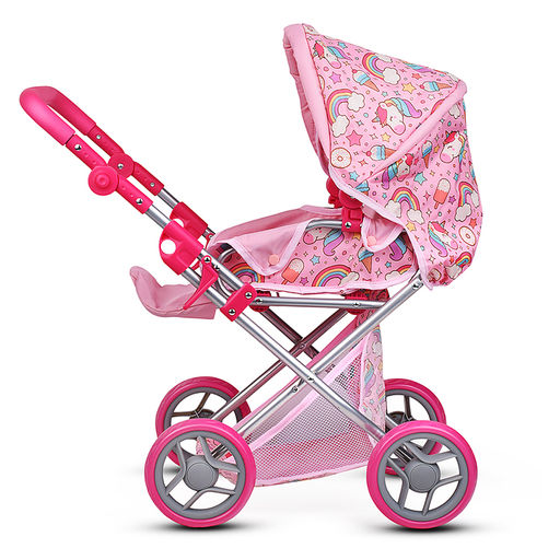 Коляска для кукол, металлическая, складная, с сумкой-переноской, корзиной и складным козырьком