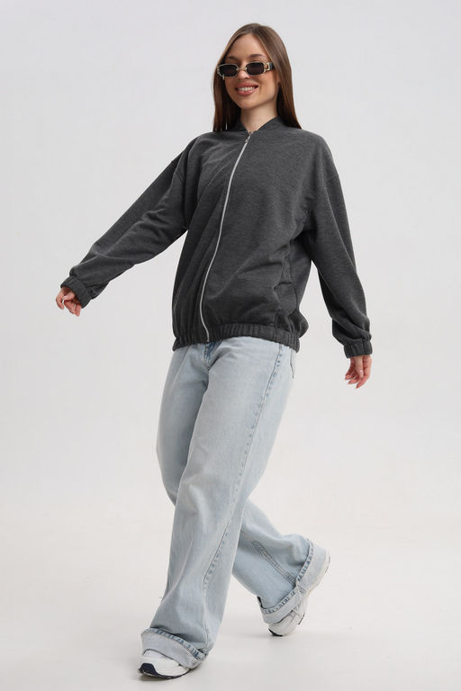 Бомбер из коттон фита антрацит меланж