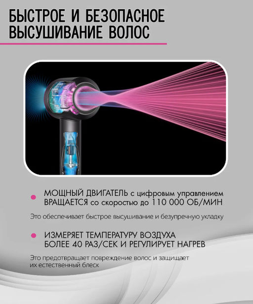 Профессиональный фен для волос с ионизацией и магнитными насадками 5в1 - Aopen фото 5
