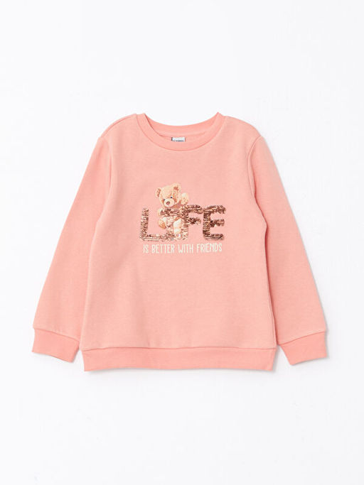 Bisiklet Yaka Bask?l? ?ift Y?nl? Payetli Uzun Kollu K?z ?ocuk Sweatshirt - Waikiki фото 2