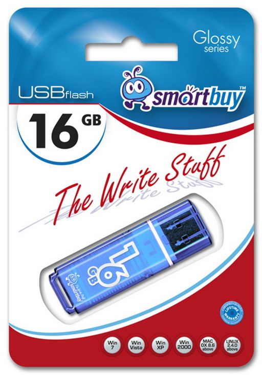 Флеш-накопитель 16Гб "Smartbuy Glossy " Blue (SB16GBGS-B)