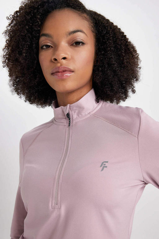 DeFactoFit Футболка с длинным рукавом и воротником стандартной посадки с принтом  фото 4