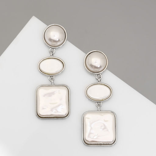 Серьги с жемчугом Гавань сознание, геометрия, цвет серебро