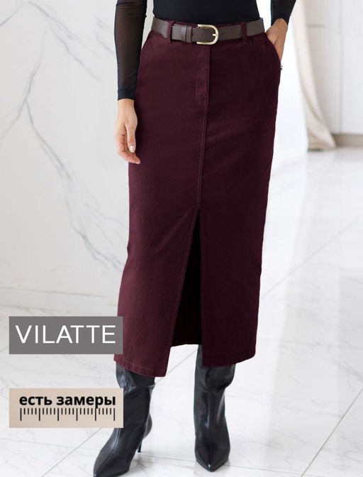 Юбка Vilatte D26.189 из микро-вельвета бордовая  фото 6