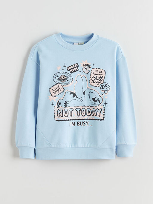 Bisiklet Yaka Stitch Bask?l? K?z ?ocuk Sweatshirt