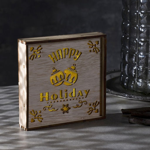 Светодиодная фигура «Счастливые каникулы» 15×15×4 см, дерево, батарейки CR2032×2 (в комплекте), свечение тёплое белое