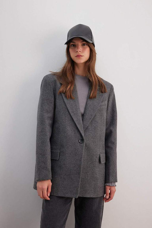 Фланелевая куртка-блейзер стандартного кроя с воротником - Defacto фото 4