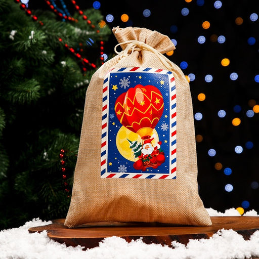 Цена за 5 шт. Мешок подарочный новогодний с термонаклейкой Дед Мороз, 20?30 см