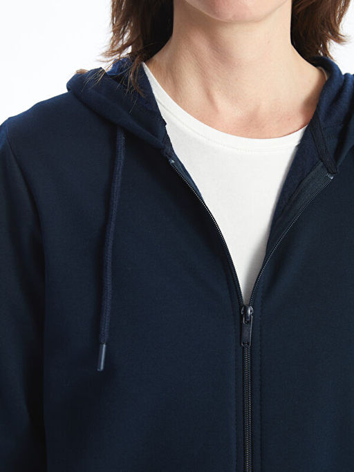 Kap??onlu D?z Uzun Kollu Kad?n Fermuarl? Sweatshirt
