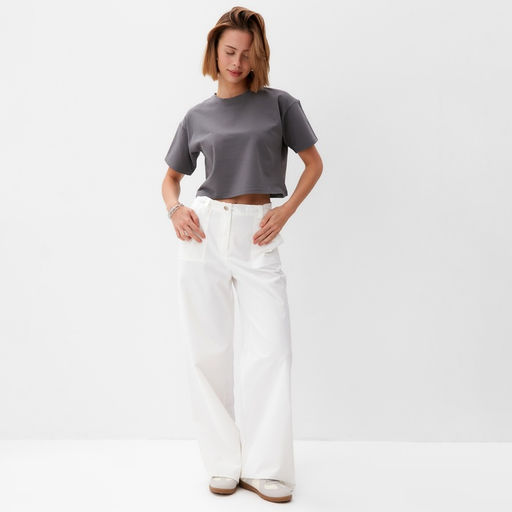 Футболка укороченная женская MINAKU OVERSIZE FIT, графит, размер 50