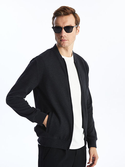 Kolej Yaka Uzun Kollu Erkek Fermuarl? Sweatshirt