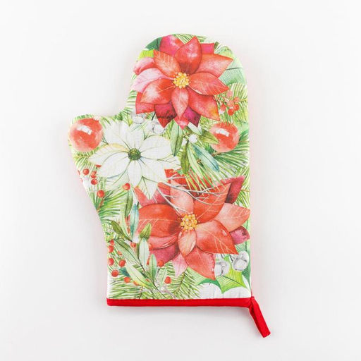 Цена за 3 шт. Варежка-прихватка Christmas red flowers 20×28 см, саржа, 100% хлопок, ватин 250 г/м²