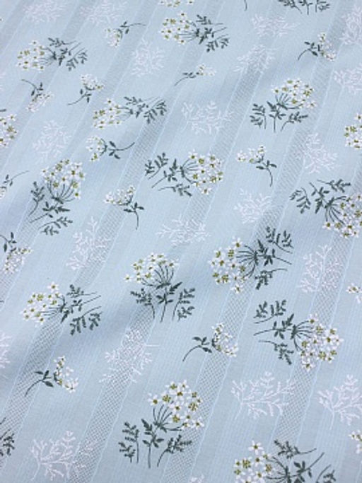 Фактурный хлопок с мережкой-полосой Веточки ромашки на бледно-бирюзовом, ВИД2, ш.1.45м, хл-100%
