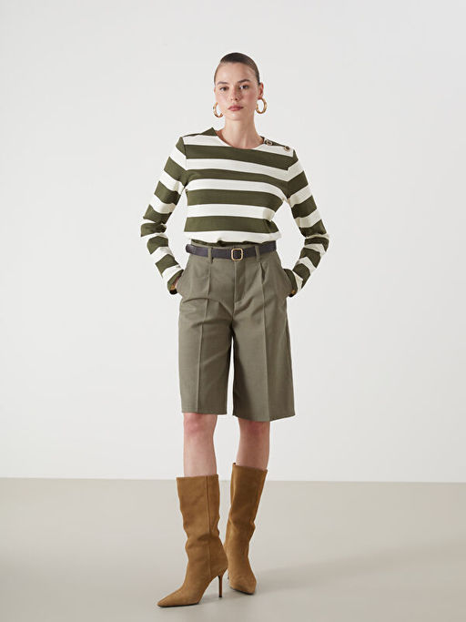 Bisiklet Yaka ?izgili Kad?n Ti??rt