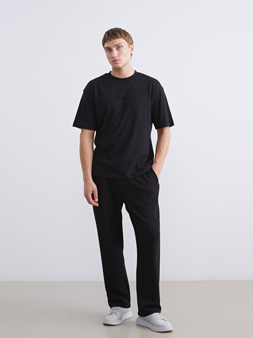 Bisiklet Yaka Bask?l? Penye Erkek Ti??rt