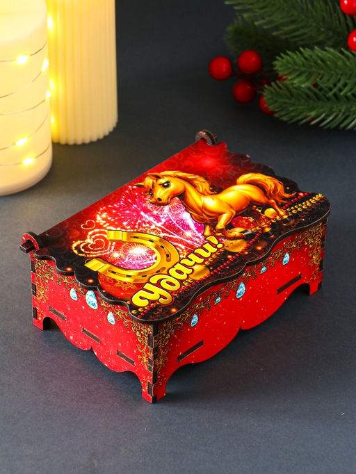 Шкатулка для украшений, подарков «Новогодний коняшка: Удачи», 14×9.3×6 см