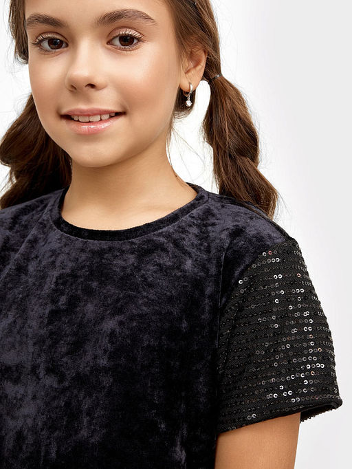Нарядный велюровый джемпер с пайетками на рукавах для девочек - Mark formelle фото 4