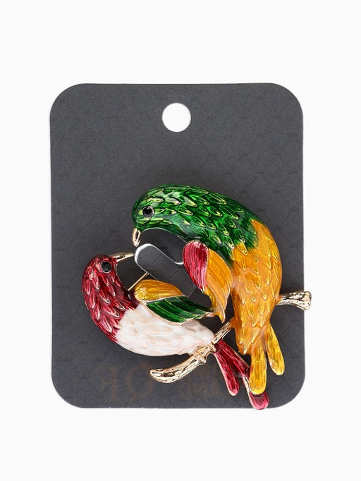 Брошь «Птицы парные», разноцветная в золоте