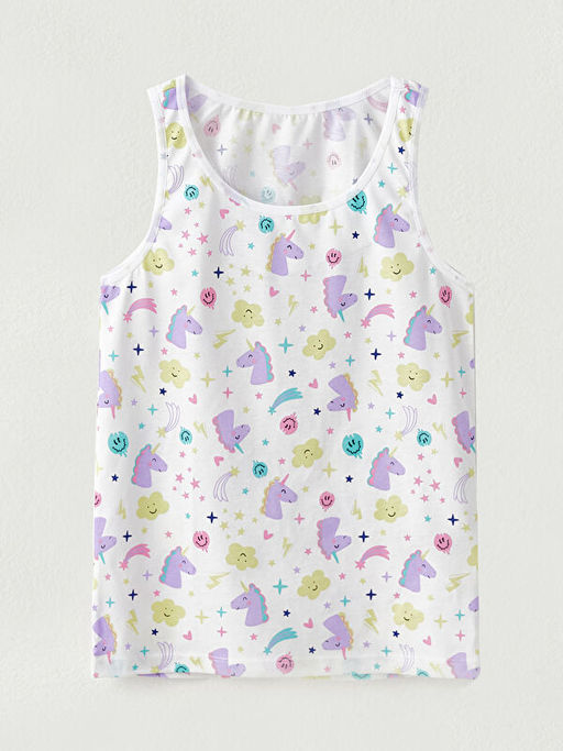 Bisiklet Yaka Bask?l? Pamuklu K?z ?ocuk Atlet 2li - Waikiki фото 2