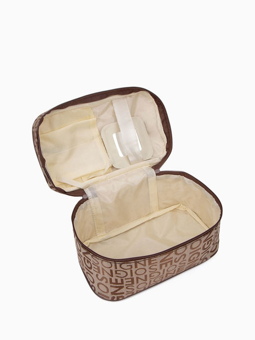 Косметичка-сундучок на молнии, на подкладке, с ручкой, зеркалом, с буквами, коричневая