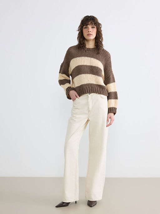 ?izgili Crop Y?n Kar???ml? Kad?n Triko Kazak