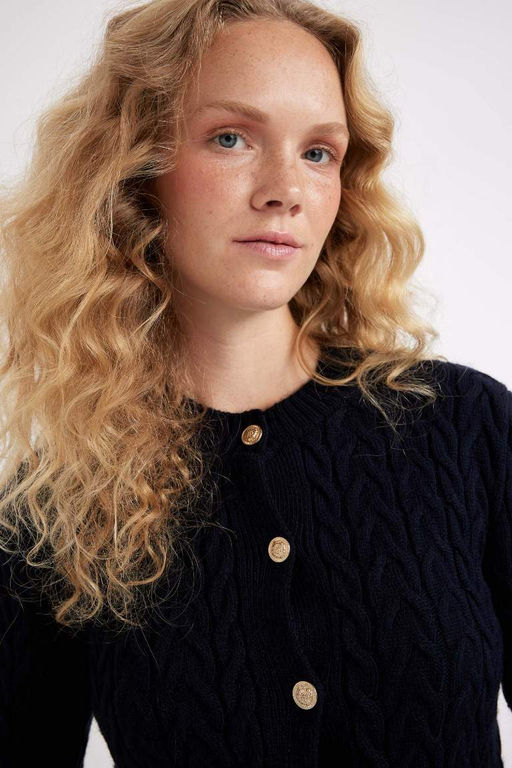 Кардиган стандартного кроя с круглым вырезом - Defacto фото 4