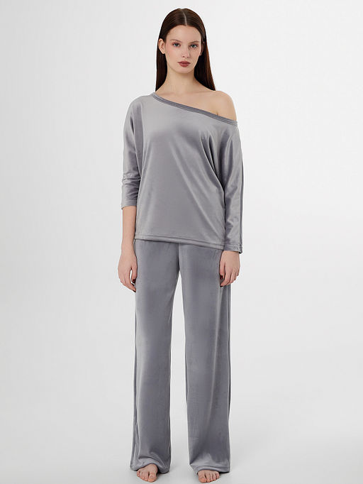 Комплект домашний женский велюровый серый