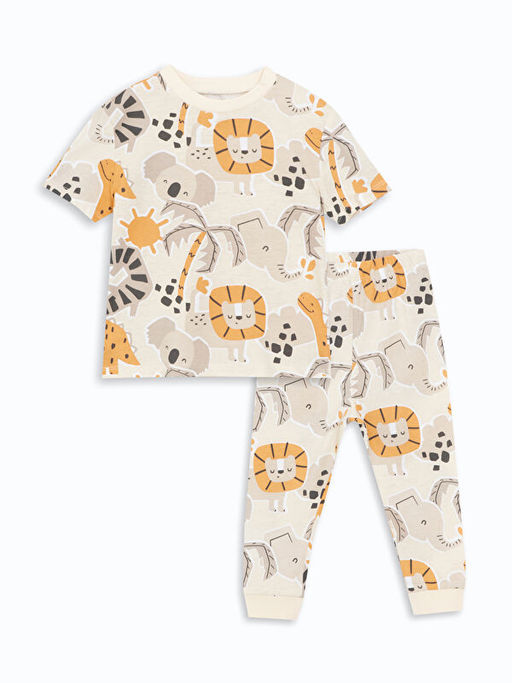 Bisiklet Yaka Bask?l? Erkek Bebek Pijama Tak?m?