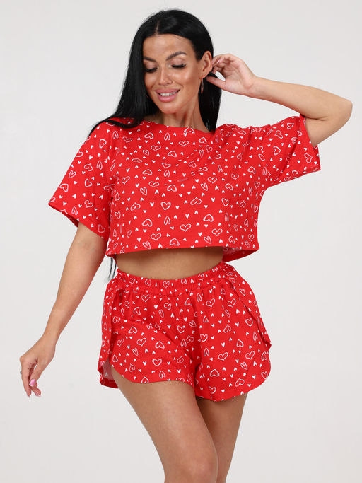 674 ПИЖАМА (шорты) (Сердечки на красном) - А-дина фото 3