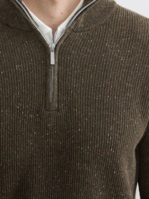 Dik Yaka Y?n Kar???ml? Erkek Triko Kazak