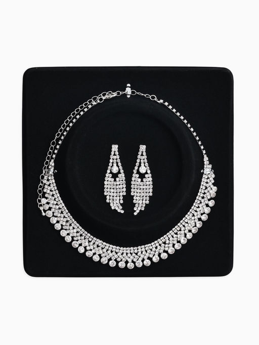 Набор 2 пред-а: серьги, колье со стразами "Лёд" зигзаг, d=13,5см, цвет белый в серебре