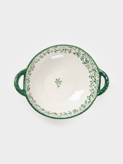 Бульонница с ручками «Гармония лепестков», 800 мл, 22.5×18×7 см, фарфор, белая, зелёная