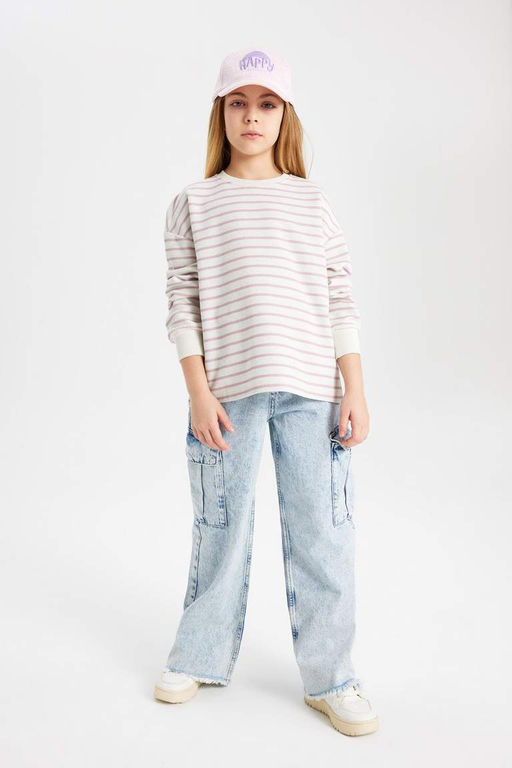 Толстовка в полоску с круглым вырезом для девочек - Defacto фото 4