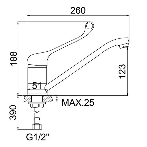 Смеситель для кухни Accoona A4141, с хирургической ручкой, с гайкой, силумин, хром