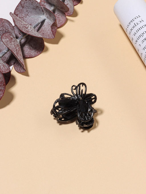 Цена за 12 шт. Крабик для волос «Чёрный ажур», бабочка, 2.3 см