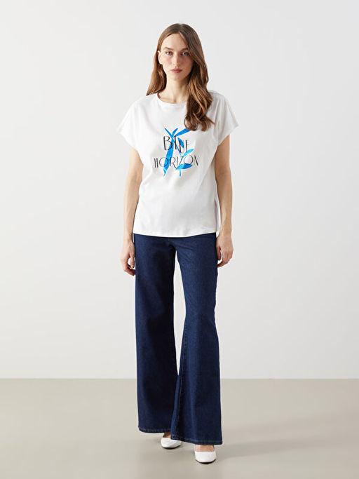 Bisiklet Yaka Bask?l? Kad?n Ti??rt