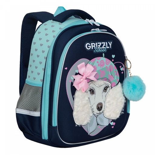 Рюкзак GRIZZLY "My doggy" (RAz-286-13) 36*28*20см, цвет т.-синий - мятный, формованный, анатомическая спинка