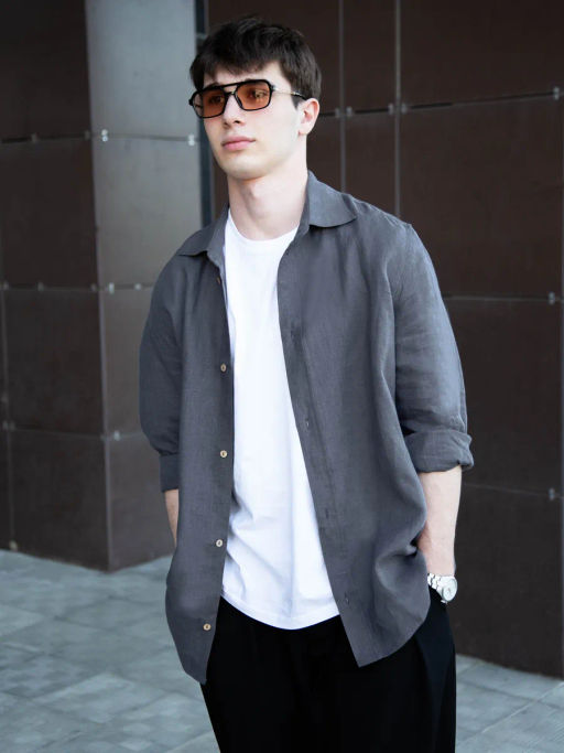 Рубашка мужская Лен Графит - Modamica фото 3