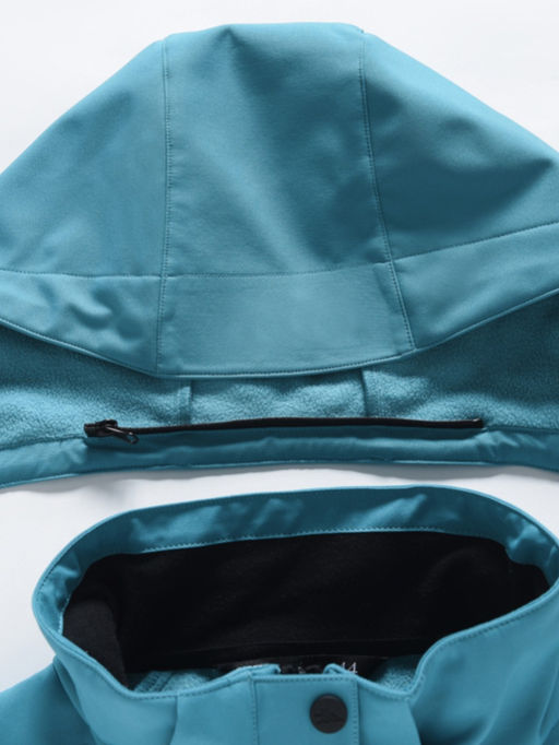 Парка женская софтшелл виндстоппер удлинённая с капюшоном бирюзового цвета 9614_1Br