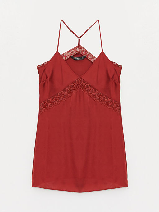 V Yaka Dantel Detayl? Ask?l? Saten Kad?n Fantezi Gecelik