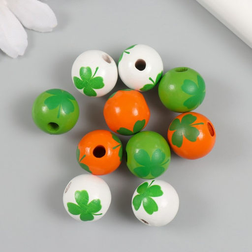 Цена за 2 шт. Бусины для творчества дерево «Клевер на шариках», набор 10 шт., d=1.6 см