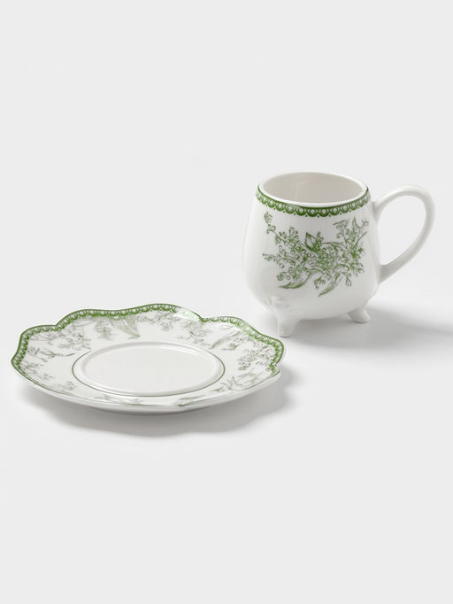 Чайная пара WY Bloomware, 2 предмета; чашка 220 мл, блюдце 15 см, фарфор, белая, зелёная
