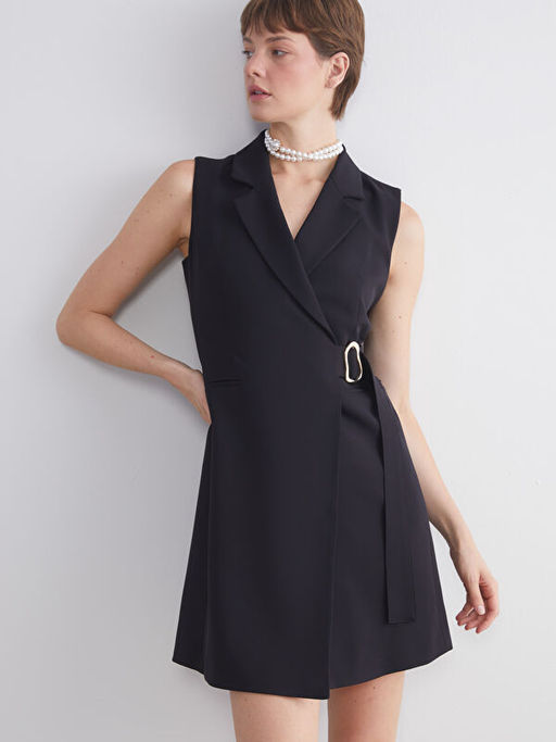 Kruvaze Yaka Metal Tokal? Mini Ceket Elbise